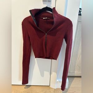 Cotton citizen front zip ribbed long sleeve top never worn